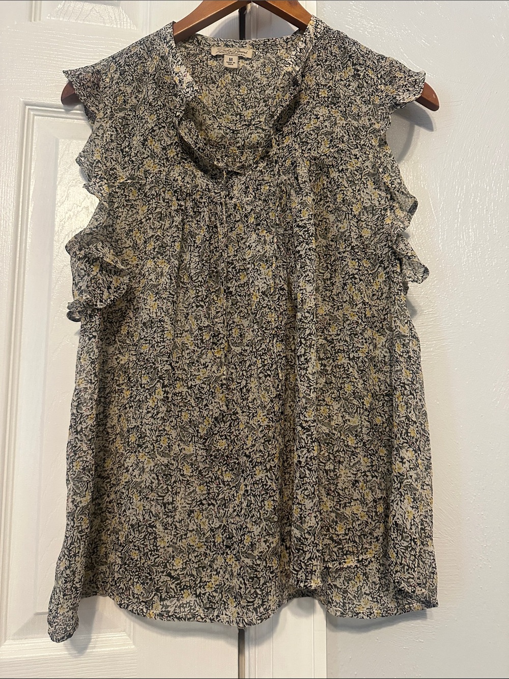 Lucky Brand Yellow and Navy Floral Ruffle Tank